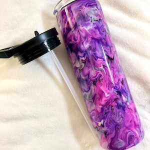 Pink and Purple Swirly Colorful Alcohol Ink and Epoxy 30oz Skinny Tumbler, Handmade, One of a Kind, Epoxy Resin and Colorful Ink Tumbler
