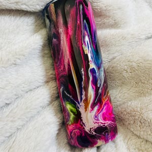 Pink and Black Swirly Colorful Alcohol Ink and Epoxy 20oz Skinny Tumbler, Handmade, One of a Kind, Epoxy Resin and Colorful Ink Tumbler