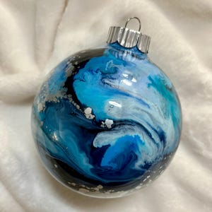 Blue Marble Epoxy Christmas Ornament • Handmade Swirl Tree Decoration