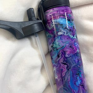 Purple and Blue Swirly Colors Alcohol Ink and Epoxy 25oz Skinny Steel Bottle, Handmade, One of a Kind, Resin and Colorful Ink Tumbler