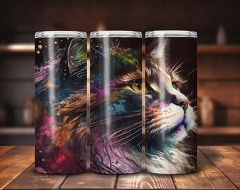 Cat Looking Up Alcohol Ink Art Stainless Steel Tumbler Drinkware Unique and Artistic Cool Designs Modern Art Cup Hot Cold 20oz