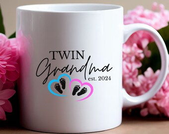 Twin Grandma Gift Mug, Twin announcement to grandma, Grandma Mug, Twin Mug, Baby Announcement Gift, Valentine&#39;s Day Gift for Twin Grandma