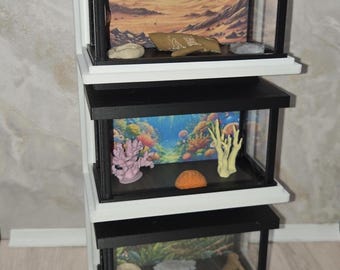 Estantería para acuario en miniatura - Exhibidor de tienda de mascotas para casa de muñecas a escala 1:6 - Solo estante o paquete con acuario