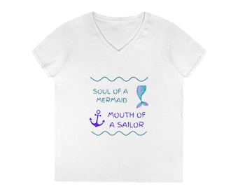 Mermaid Soul Sailor Mouth V-Neck T-Shirt, Nautical Beach Wear