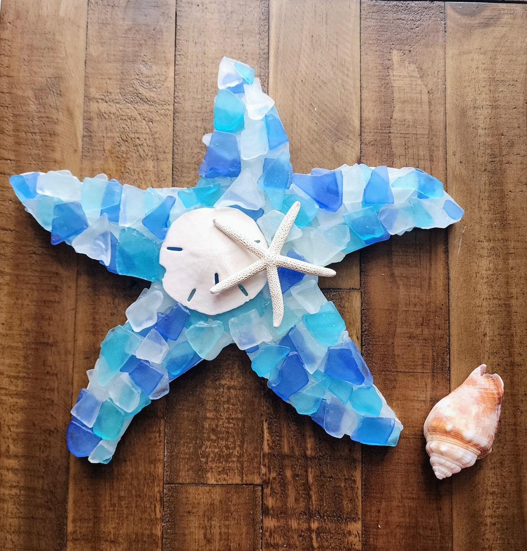 Sea Glass Starfish Wall Art Hanging (12"x12") in Blue, Aqua, Turquoise ...