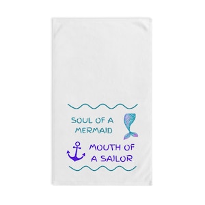 Mermaid Hand Towel: Nautical Beach House Decor, Ocean Lover Gift