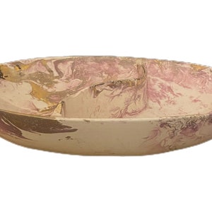 Sascha Brastoff Surf Ballet Pink and Gold Swirl Divided Serving Bowl