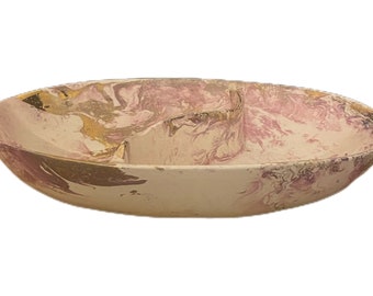 Sascha Brastoff Surf Ballet Pink and Gold Swirl Divided Serving Bowl