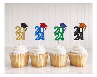 GRADUATION CUPCAKE TOPPERS, Graduation Decorations 2024, Custom Cupcake Toppers, Class of 2024, Senior 2024, Graduation Party Decor