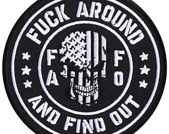 FAFO F**k Around and Find Out USA Flag Skull Patch - 3.5 x 3.5 Inch Hook Fastener Backing