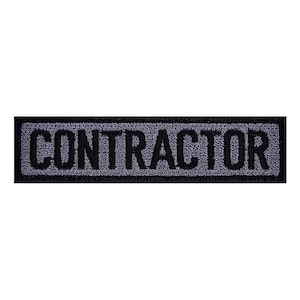 May include: Black embroidered patch with the word "CONTRACTOR" in white lettering on a gray background.