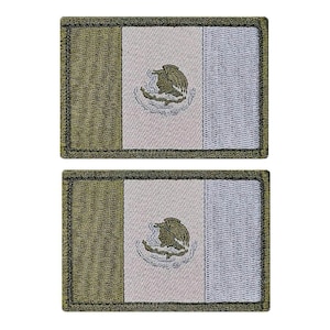 Mexican Flag Mexico Embroidered Morale Patch - 2pc 3 x 2 Inch Hook Fastener Backing QP522