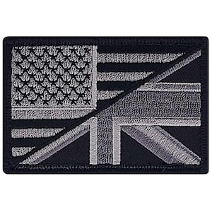 USA UK Flag British American Flag Subdued Morale Patch - 3 x 2 Inch Hook Fastener Backing