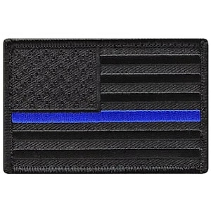 USA Flag Thin Blue Line Embroidered Patch - 3 x 2 Inch Iron On or Sew On