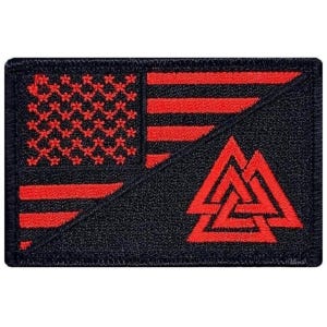 Valknut USA Flag Viking Odin Embroidered Patch - 3 x 2 Inch Hook Fastener Backing