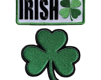 Irish Clover Irish Shamrock Lucky Clover Patch - 2pc Iron On Sew On Backing