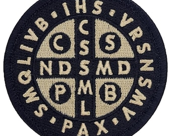 Saint Benedict Cross Catholic St. Embroidered Patch - 3 x 3 Inch Hook Fastener Backing