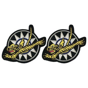Flying Tigers Fighter Squadron Embroidered Patch - 2pc 5 x 3.5 Inch Hook Fastener Backing