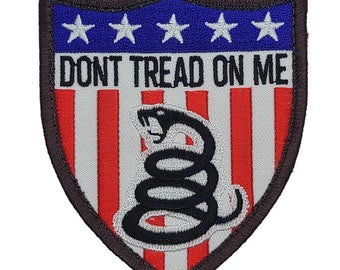 Dont Tread On Me Gadsen USA Flag Shield Morale Patch - 3 X 3.5 Inch Hook Fastener Backing P671
