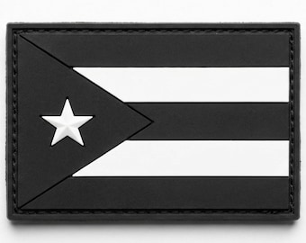 Black Puerto Rico Flag PVC Rubber Patch - 3 x 2 Inch Hook Fastener Backing