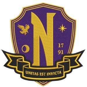 May include: Embroidered patch featuring a purple shield with a gold border. A large gold letter "N" dominates the center. The patch includes a gold bird, star, moon, and the text "UNITAS EST INVICTA" on a black banner. The numbers "17" and "91" are also present.