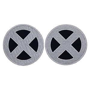 May include: Two gray and black embroidered iron-on patches featuring the X-Men logo.