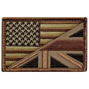 USA UK Flag British American Flag Subdued Morale Patch - 3 x 2 Inch Hook Fastener Backing
