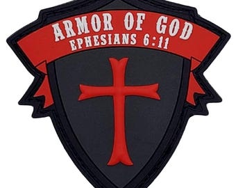 Armor of God Ephesians 6:11 PVC Rubber Patch - 3 X 3 Inch Hook Fastener Backing
