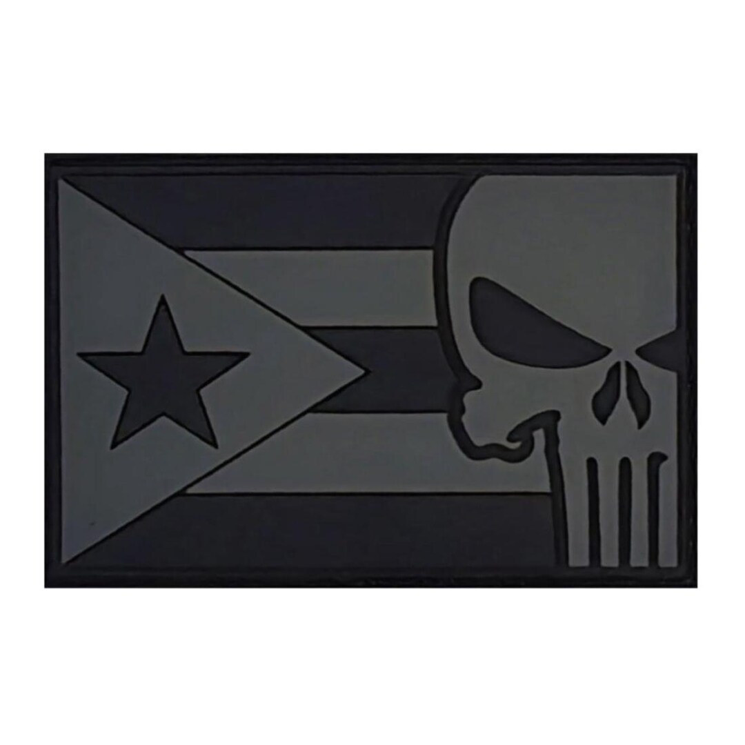 Puerto Rico Flag Skull Patch – 3D PVC Rubber With Hook Fastener, PF5 Style