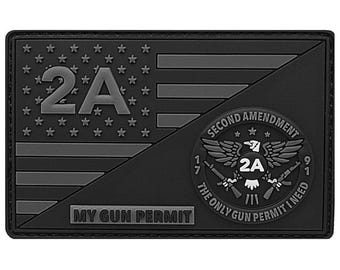 My Gun Permit 2nd Amendment Eagle Guns 2A 1791 USA Constitution PVC Rubber Patch | Hook Fastener Backing 3.5" X 2"