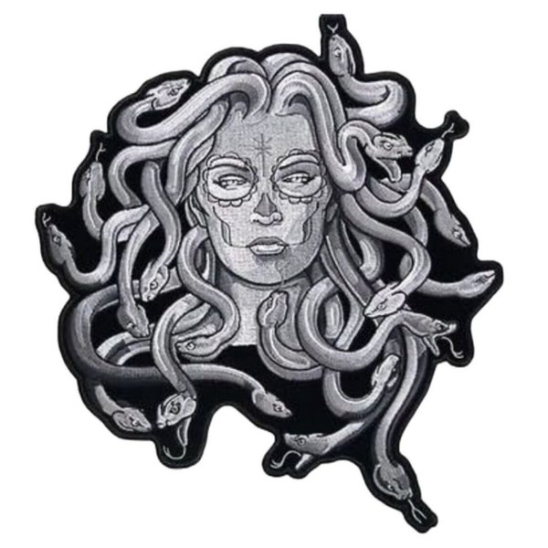 Medusa Biker Motorcycle Large Embroidered Patch - 10 X 8.5 Inch Iron On or Sew On