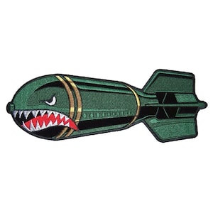 Drop Bomb Shark Face With Teeth Jacket Vest Back Patch - 10 x 4 Inch Iron On or Sew On