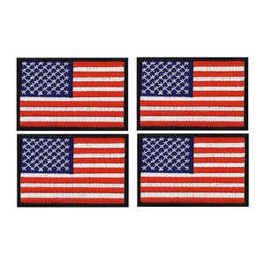May include: Four embroidered American flag patches with black borders. Each patch is approximately 2 inches by 3 inches.