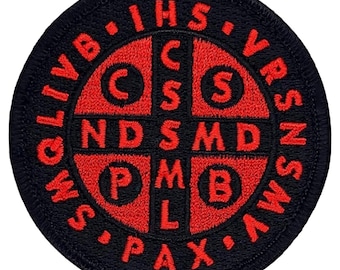 Saint Benedict Cross Catholic St. Embroidered Patch - 3 x 3 Inch Hook Fastener Backing