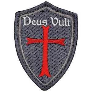 Deus Vult God Wills It Crusader Knight Templar Patch - 2.5 x 3.5 Inch Hook Fastener Backing