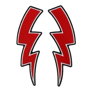 May include: Two red lightning bolt patches with white outlines and black stitching.