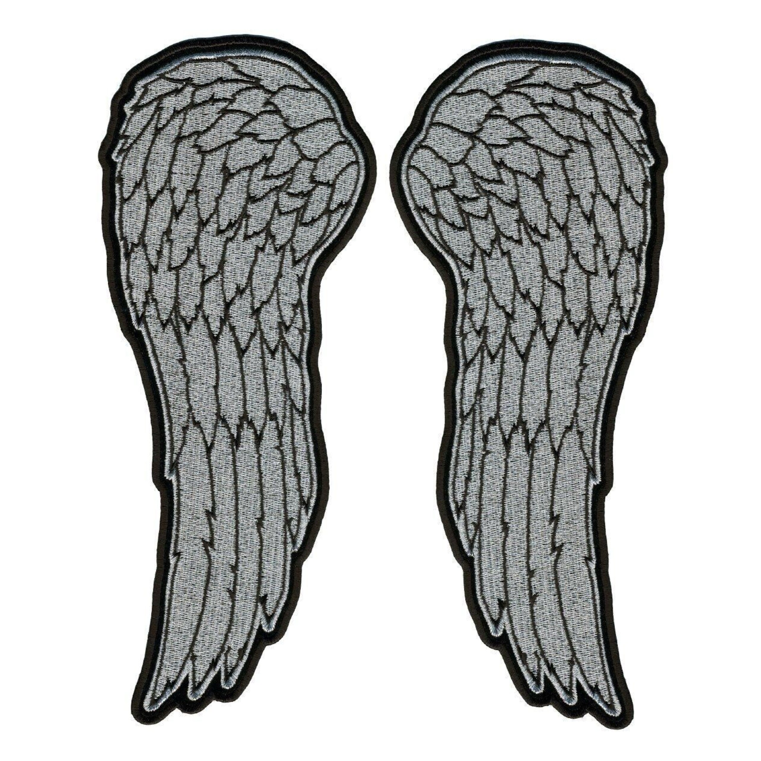 Metallic Silver Angel Wings High Tread Jacket Vest Back Patch - 10 x 4 Inch Iron On or Sew On