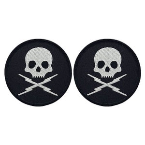 Death Proof Skull Embroidered Morale Patch - 2pc 3 x 3 Inch Hook Fastener Backing