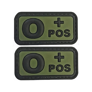 Blood Type O+ Positive PVC Rubber Morale Patch - 2pc 2 x 1 Inch Hook Fastener Backing
