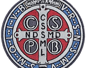Saint Benedict Cross Catholic St. Embroidered Patch - 3 x 3 Inch Hook Fastener Backing