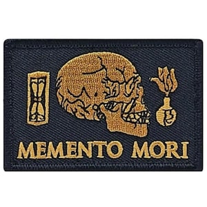 Memento Mori Embroidered Morale Patch - 3 x 2 Inch Hook Fastener Backing