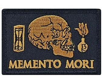 Memento Mori Embroidered Morale Patch - 3 x 2 Inch Hook Fastener Backing