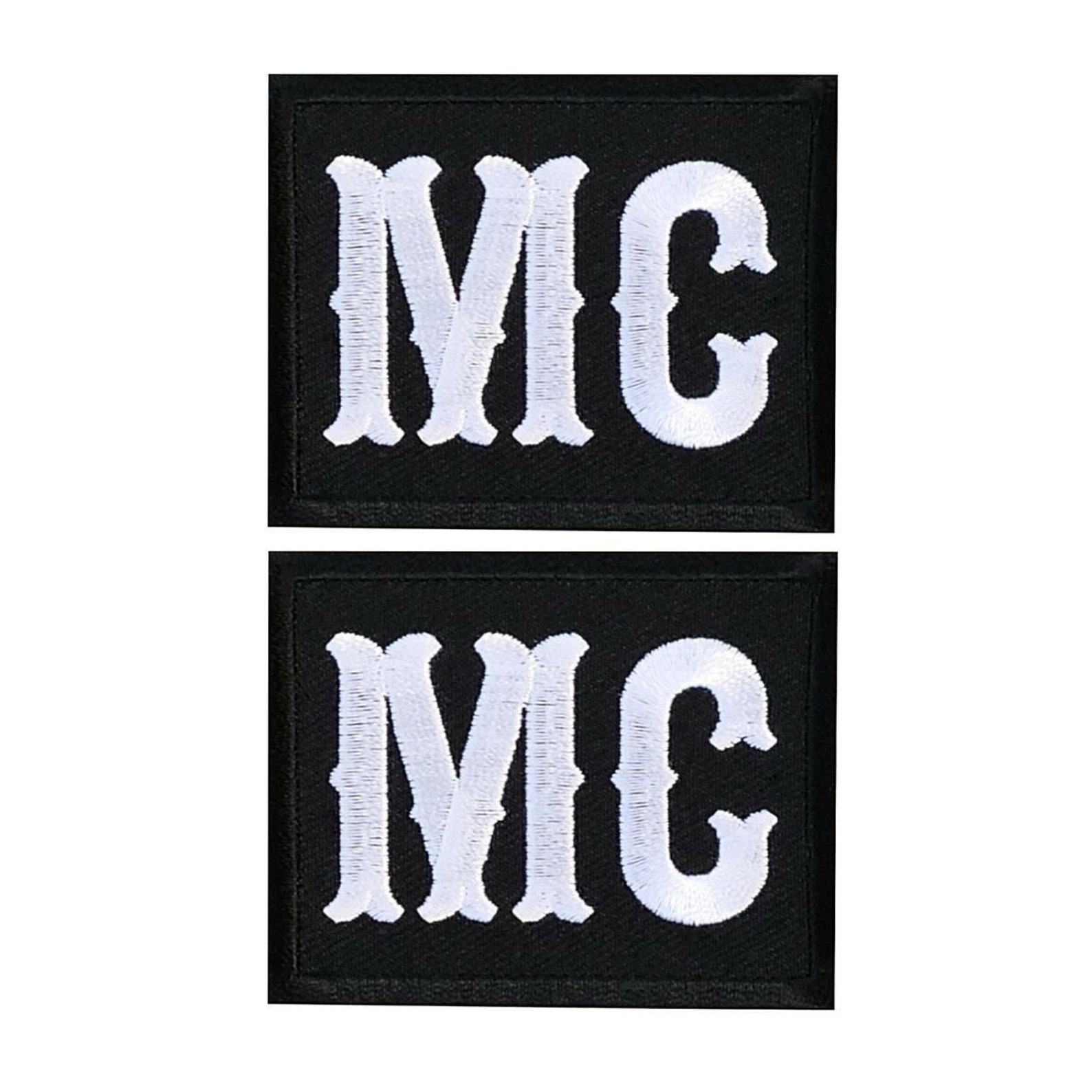 White on Black MC Motorcycle Club Patch - 2pc 2.5 X 2 Inch Iron on or ...