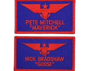Pete Mitchelle Goose Embroidered Patch - 2pc 3.5 x 2 Inch Hook Fastener Backing