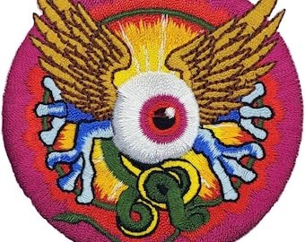 Flying Eye Embroidered Patch - 3 Inch Iron on Sew On Backing