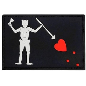 BlackBeard Pirate Flag PVC Rubber Patch - 3 x 2 Inch Hook Fastener Backing