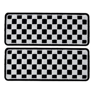 May include: Two black and white checkered fabric patches with a black border. The patches are rectangular and have a checkered pattern.