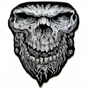 Giant Evil Skull Biker Patch - 10 X 11 Inch Iron On or Sew On
