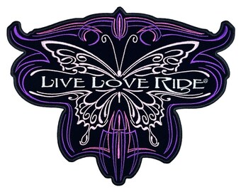Metallic Butterfly Live Love Ride Jacket Vest Ladies Back Patch - 10 x 8 Inch Iron On or Sew On