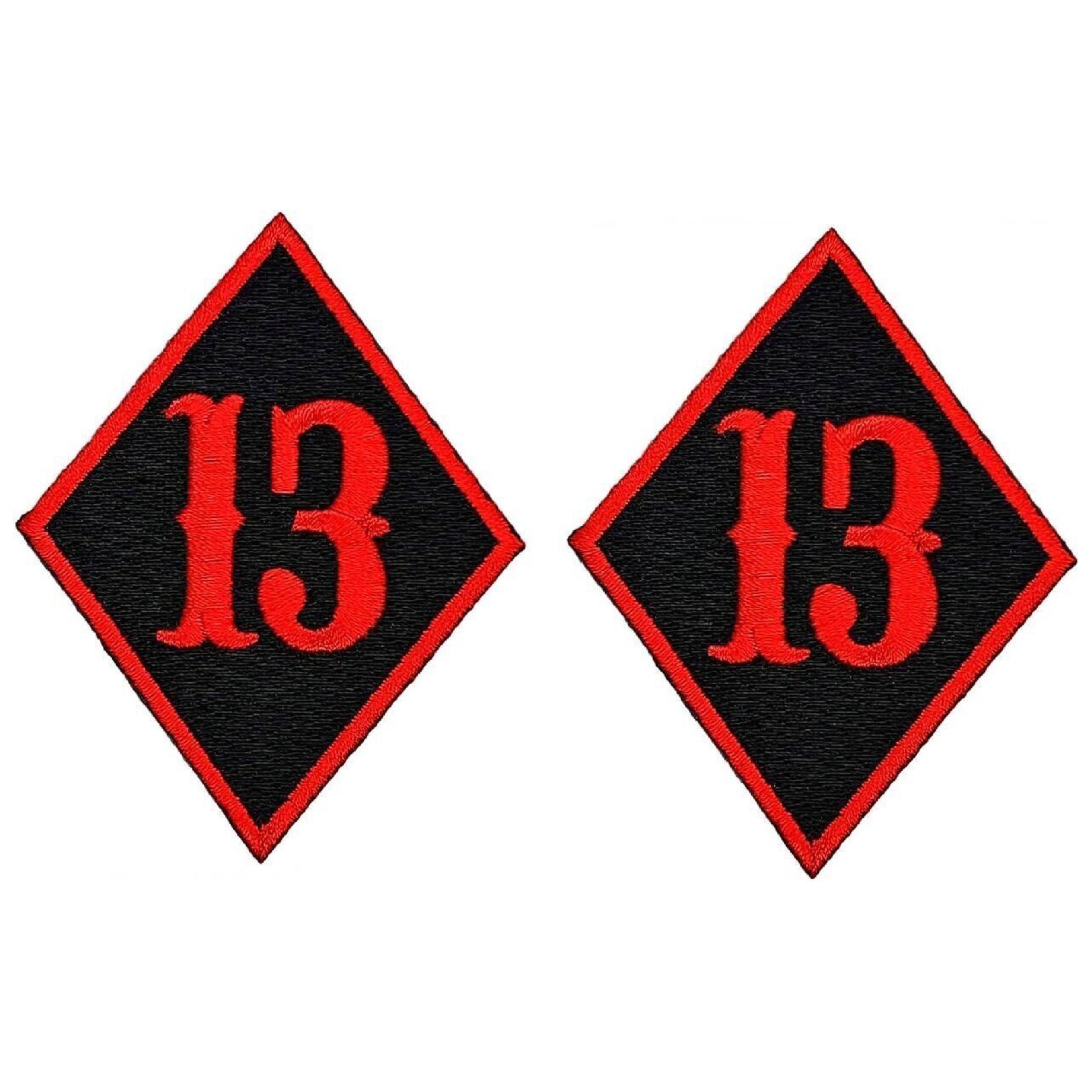 Diamond Lucky Number 13 Embroidered Patch - 2pc 3 X 2 Inch